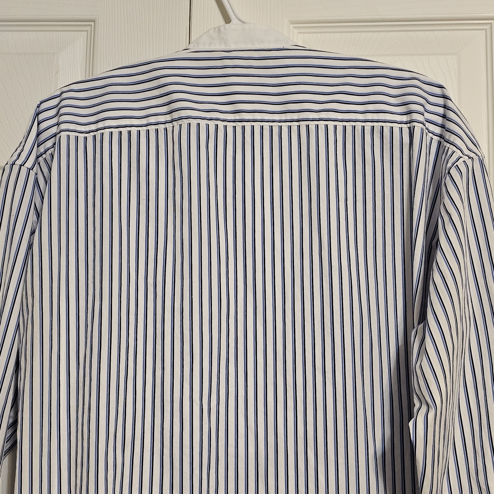 Lauren Ralph Lauren Striped Bib-Front Tuxedo Shirt XL Blue White Band Collar - Picture 5 of 9